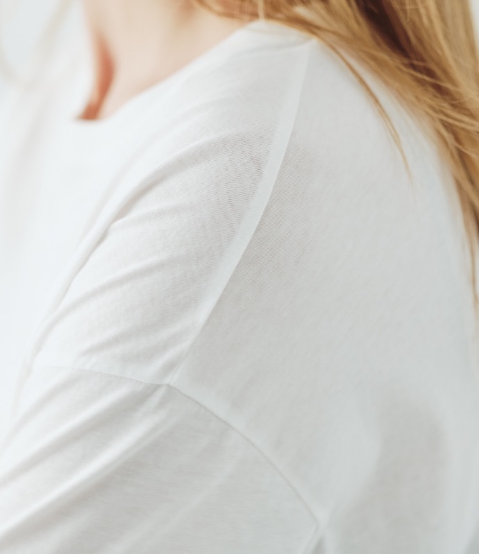 shoulder detail of organic cotton t-shirt in white
