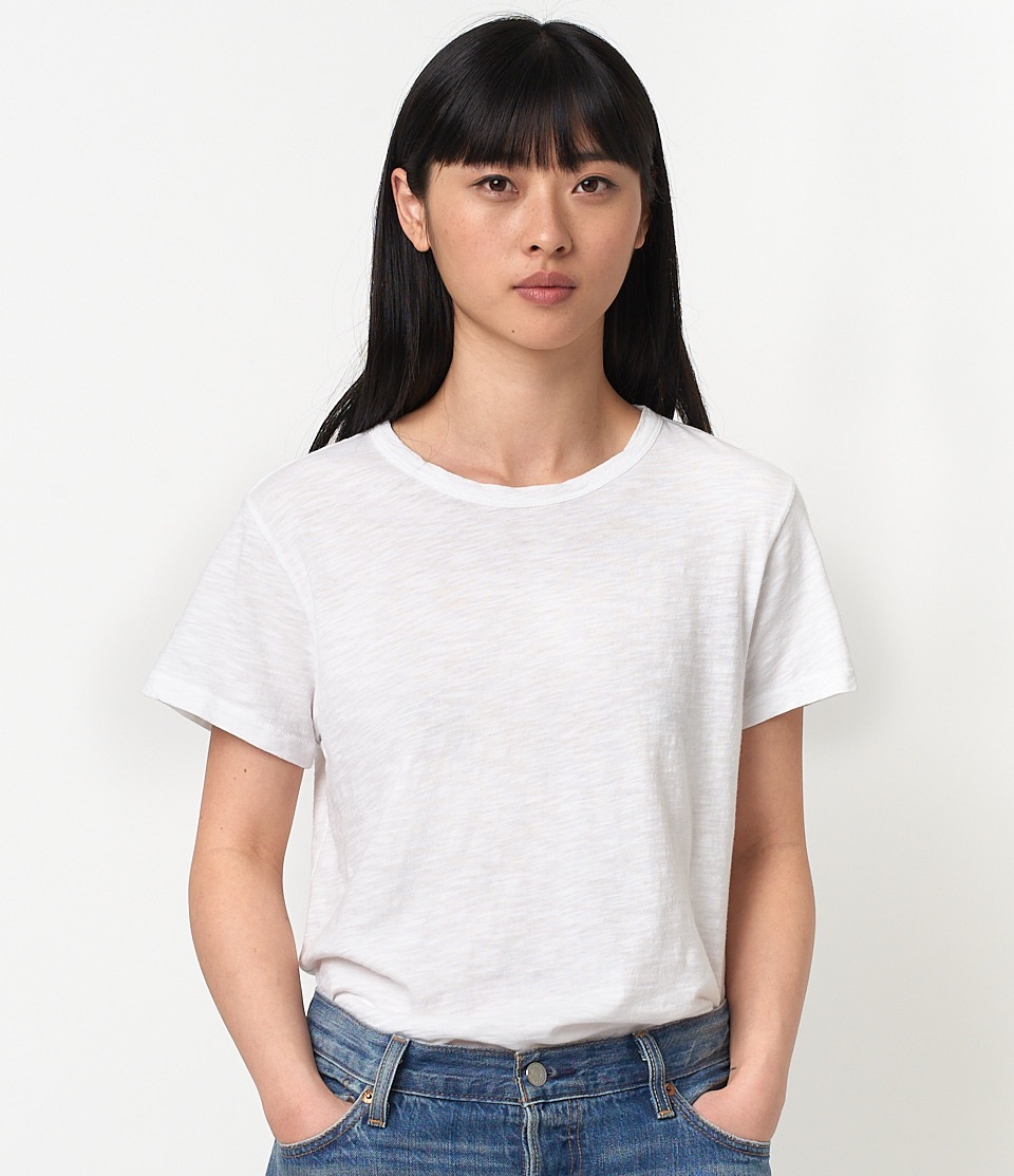 woman wearing pima cotton t-shirt in white