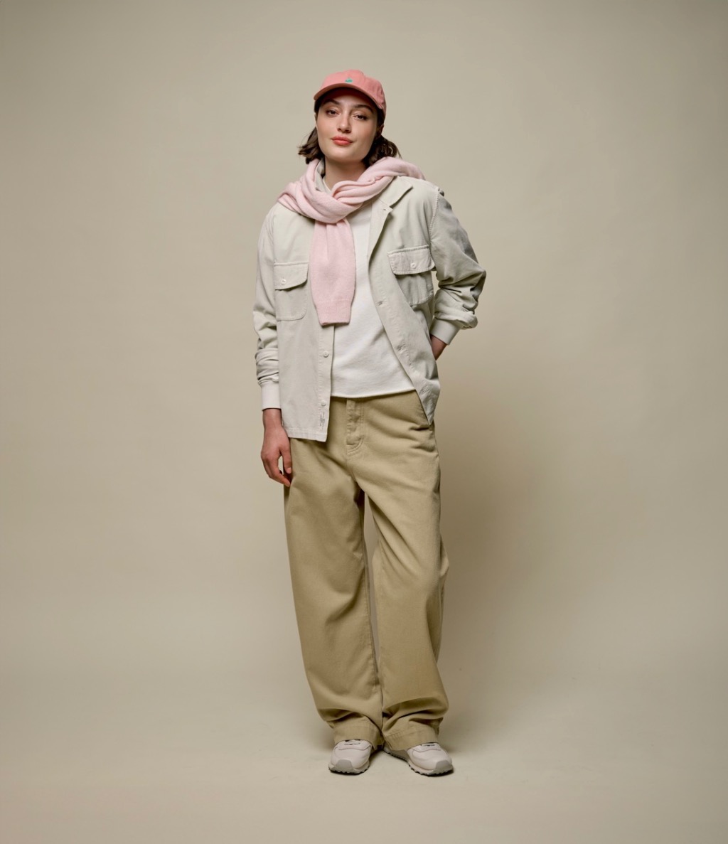 woman wearing jacket and pants in khaki