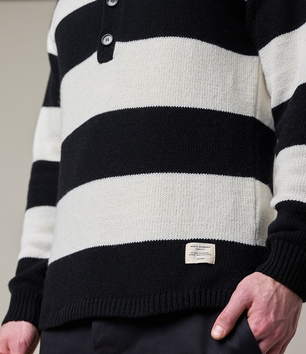 GOOD BASICS | RWPL01 men's polo pullover, recycled wool, relaxed fit  9902 deep black/nature