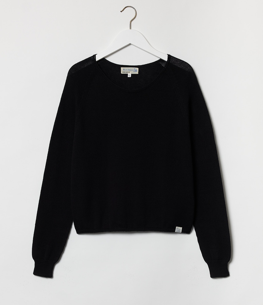 B WOMEN'S COTTON CROP CREWNECK SWEATER BLACK