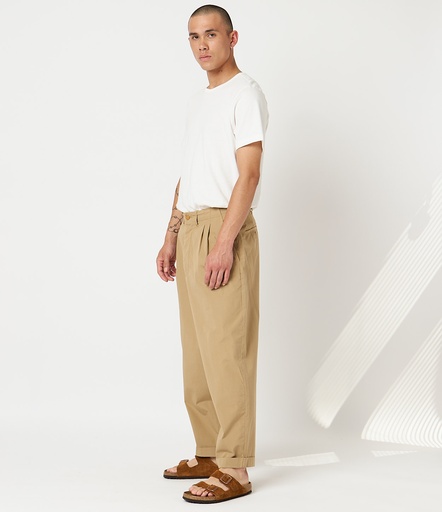GOOD BASICS | PANTS03 unisex pleated-front pants, organic cotton poplin, 4,3oz/sq.yd., relaxed fit  16 khaki
