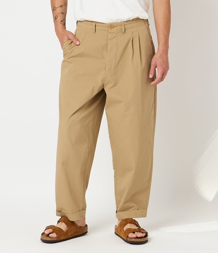 GOOD BASICS | PANTS03 unisex pleated-front pants, organic cotton poplin, 4,3oz/sq.yd., relaxed fit  16 khaki