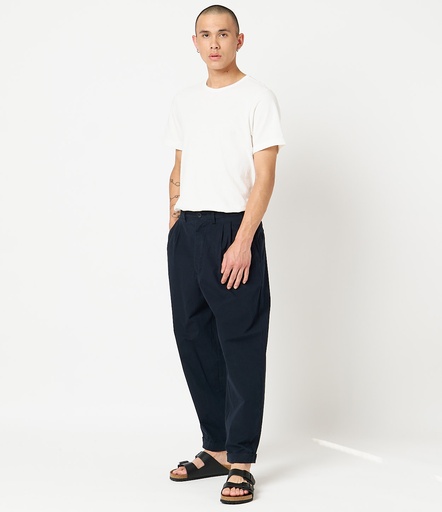 GOOD BASICS | PANTS03 unisex pleated-front pants, organic cotton poplin, relaxed fit  51 dark navy