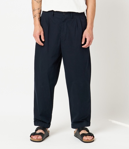 GOOD BASICS | PANTS03 unisex pleated-front pants, organic cotton poplin, relaxed fit  51 dark navy