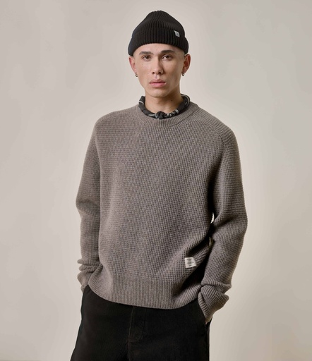 GOOD BASICS | BLADE02 waffle structured pullover, merino wool-cashmere blend, relaxed fit  06 grain