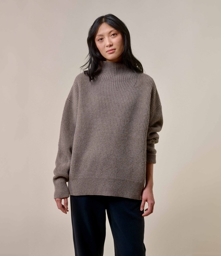 GOOD BASICS | WRIBT03 women's mock-neck pullover, merino cashmere blend, relaxed fit  06 grain