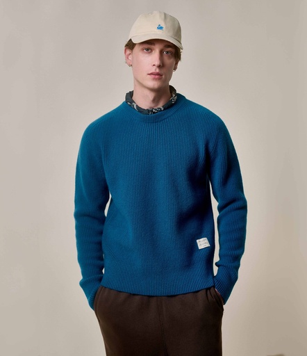 GOOD BASICS | LOCC02 men's crew pullover ribbed, merino cashmere blend, classic fit <br/> 29 rust