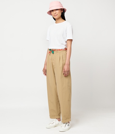 GOOD BASICS | PANTS03 unisex pleated-front pants, organic cotton poplin, relaxed fit  16 khaki