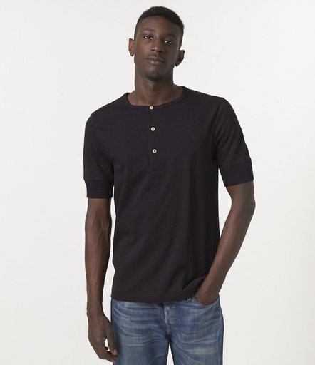 GOOD ORIGINALS | 207 men's loopwheeled henley, 7,2oz/sq.yd, classic fit  99 deep black