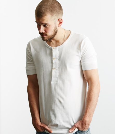 GOOD ORIGINALS | 207 men's loopwheeled henley, 7,2oz/sq.yd, classic fit  01 white