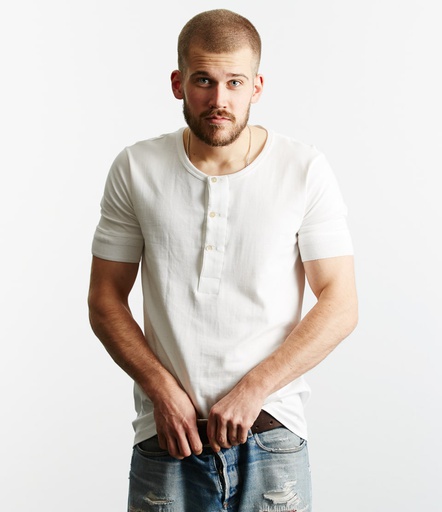 GOOD ORIGINALS | 207 men's loopwheeled henley, 7,2oz/sq.yd, classic fit  01 white